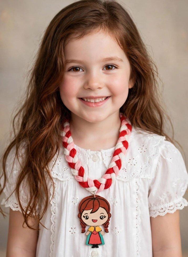 Cotton Necklace with Girl Cartoon