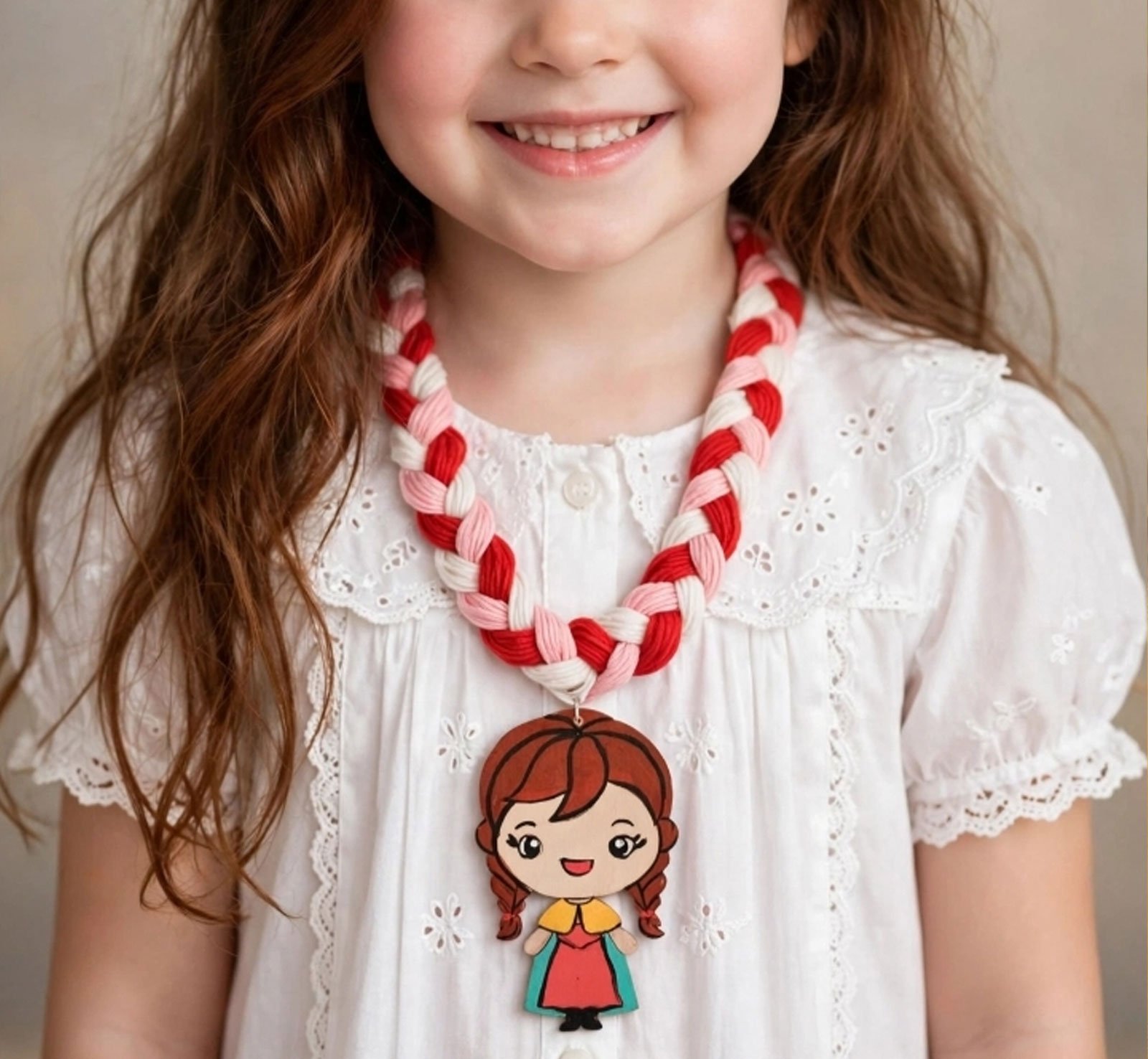 Cotton Necklace with Girl Cartoon